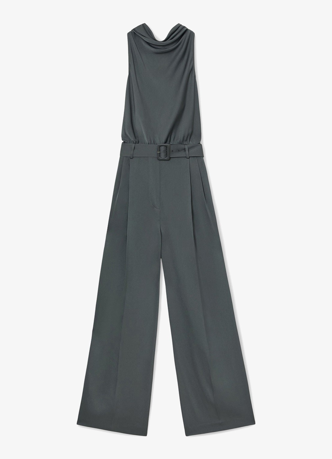 Reiss Erica wide fit jumpsuit van satijn - voorkant 6 donkergrijs
