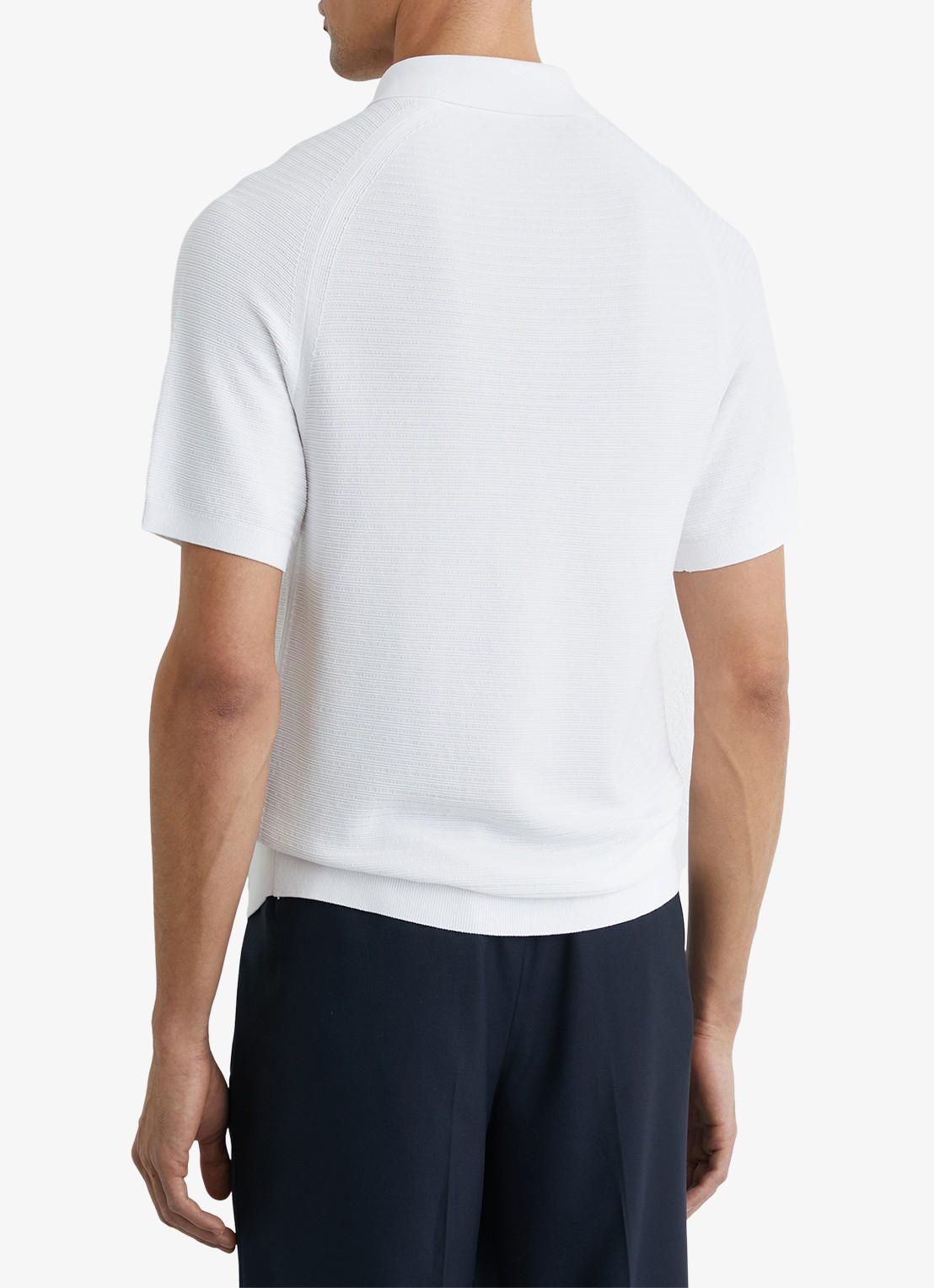 Reiss ESTATE Textured-Knit Half-Zip Polo Shirt - achterkant 3 wit