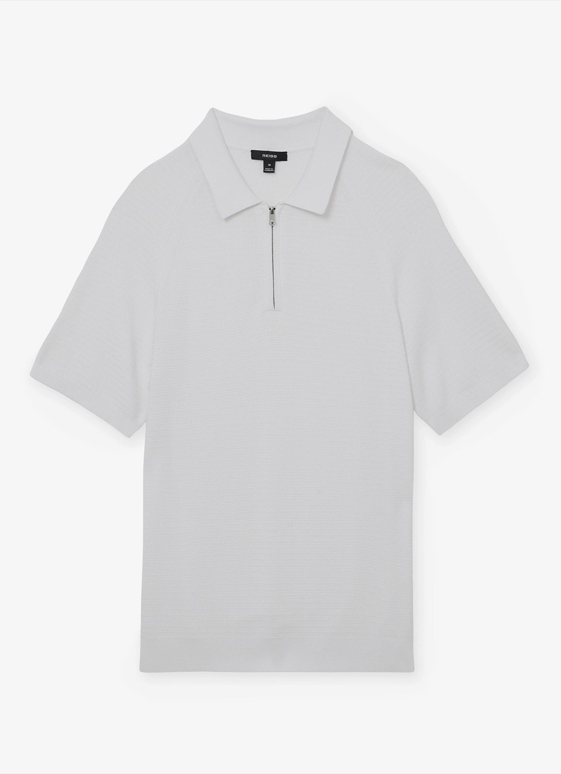 Reiss ESTATE Textured-Knit Half-Zip Polo Shirt - voorkant wit