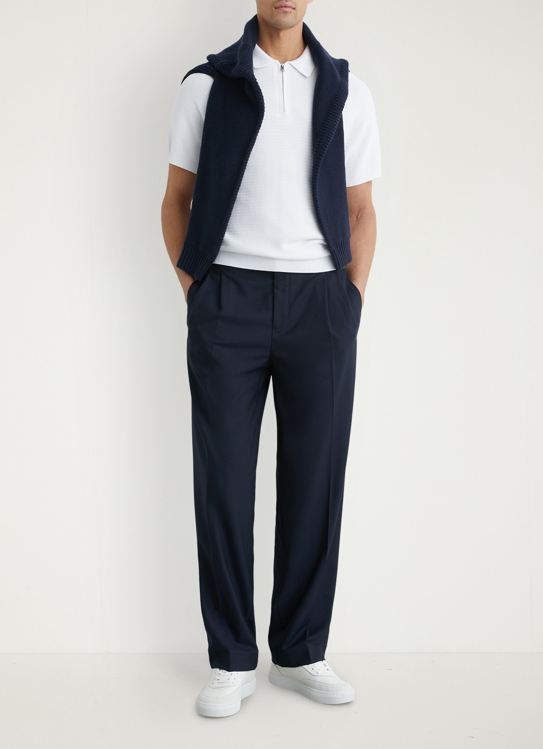 Reiss ESTATE Textured-Knit Half-Zip Polo Shirt - voorkant 2 wit