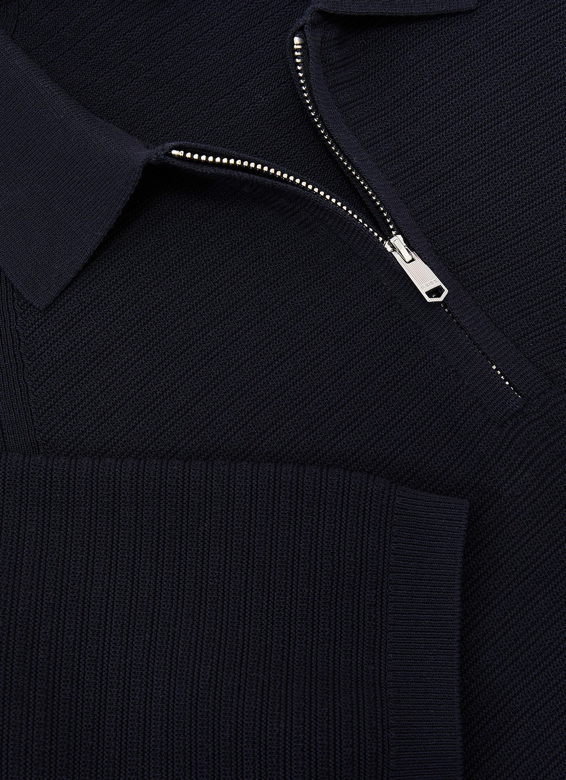 Reiss ESTATE Textured-Knit Half-Zip Polo Shirt - detail 4 donkerblauw