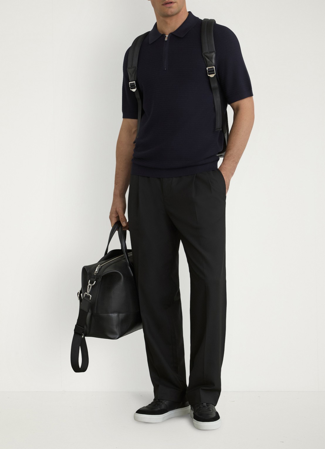 Reiss ESTATE Textured-Knit Half-Zip Polo Shirt - voorkant 6 donkerblauw