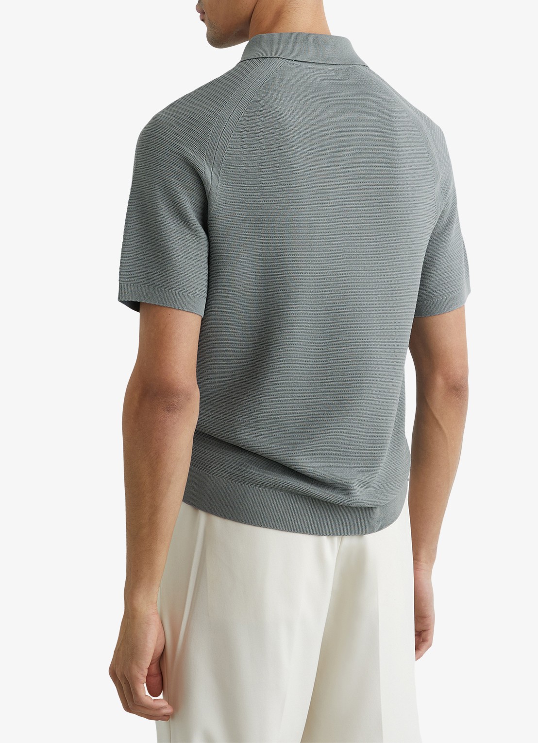 Reiss ESTATE Textured-Knit Half-Zip Polo Shirt - achterkant 6 groen
