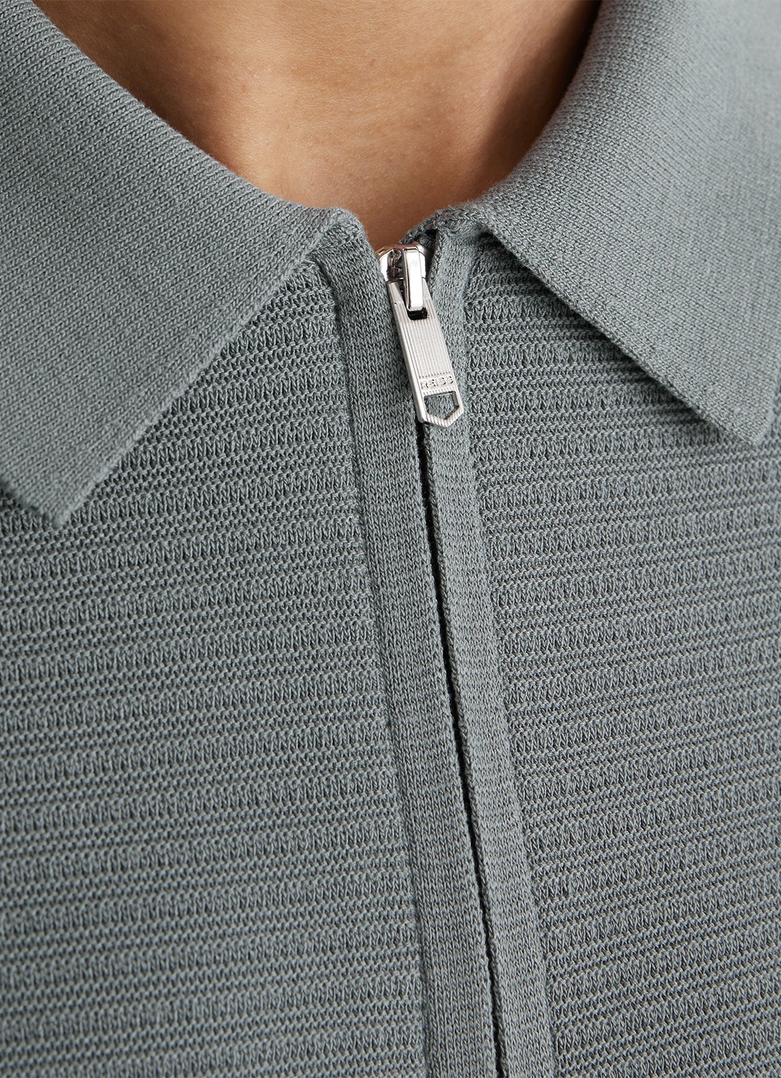 Reiss ESTATE Textured-Knit Half-Zip Polo Shirt - detail 4 groen