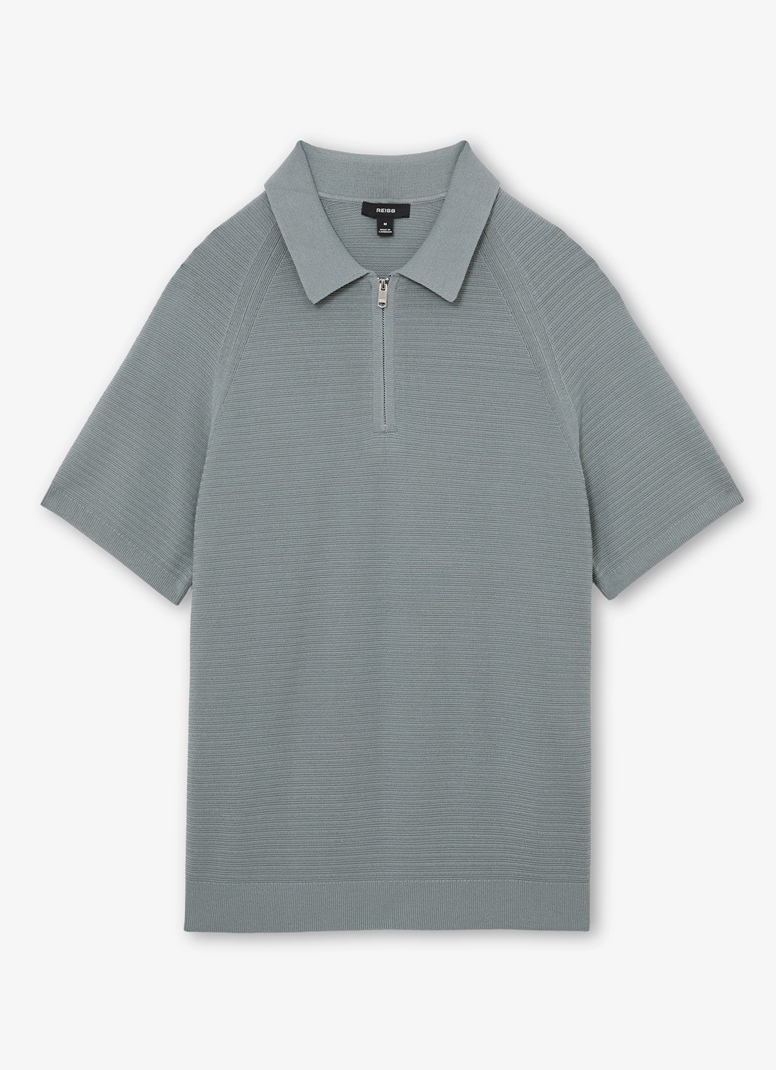 Reiss ESTATE Textured-Knit Half-Zip Polo Shirt - voorkant groen