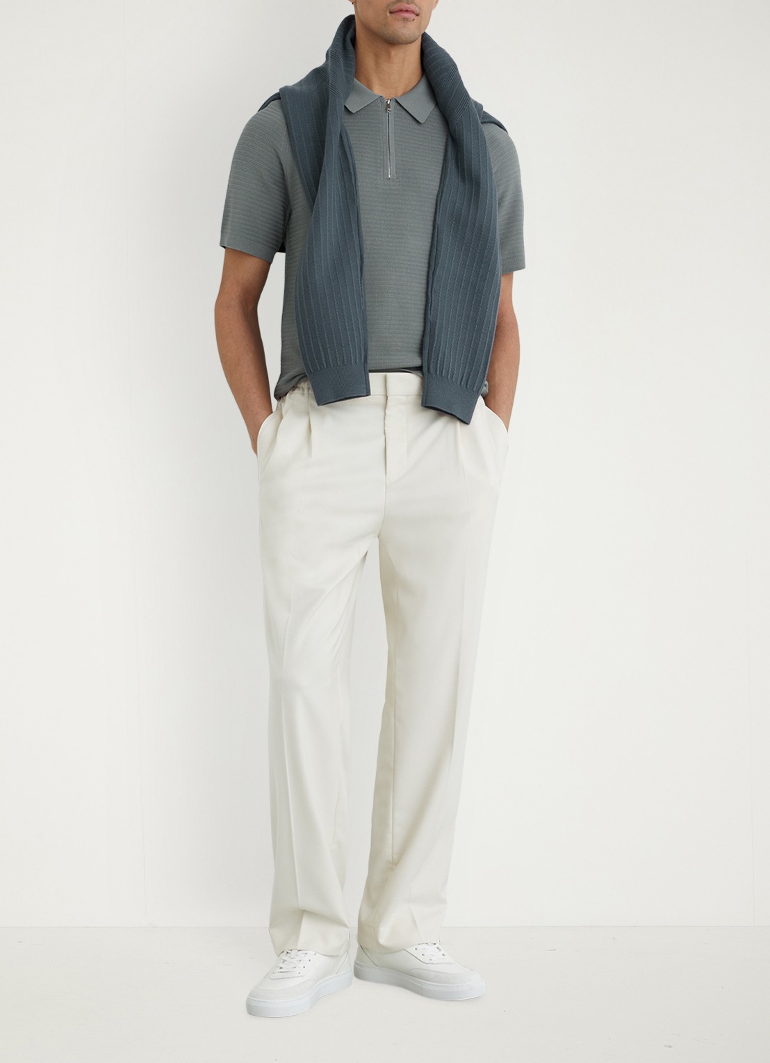 Reiss ESTATE Textured-Knit Half-Zip Polo Shirt - voorkant 2 groen