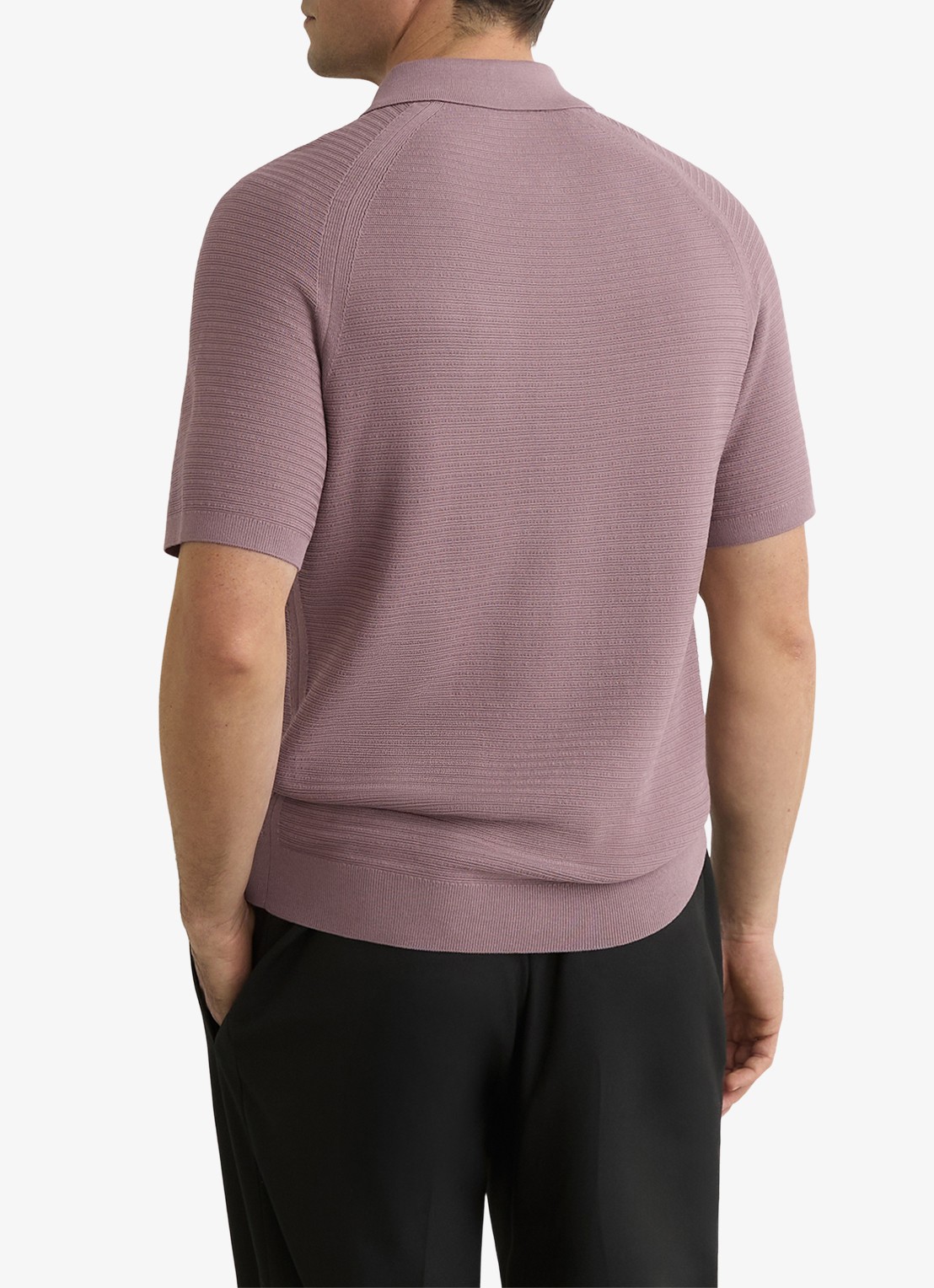 Reiss ESTATE Textured-Knit Half-Zip Polo Shirt - achterkant paars