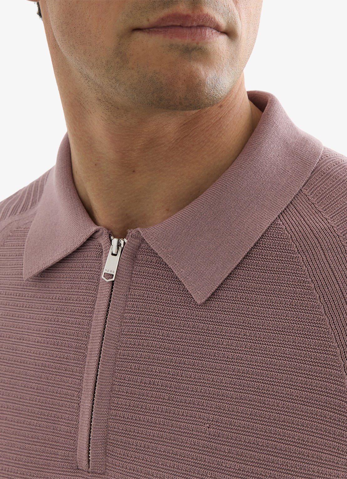 Reiss ESTATE Textured-Knit Half-Zip Polo Shirt - detail 5 paars