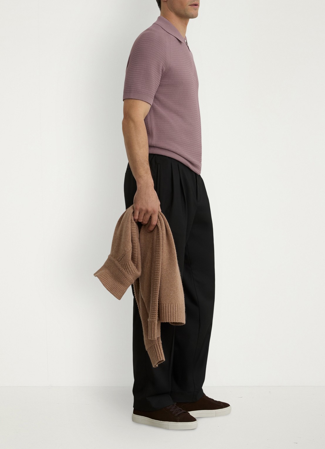 Reiss ESTATE Textured-Knit Half-Zip Polo Shirt - voorkant 3 paars