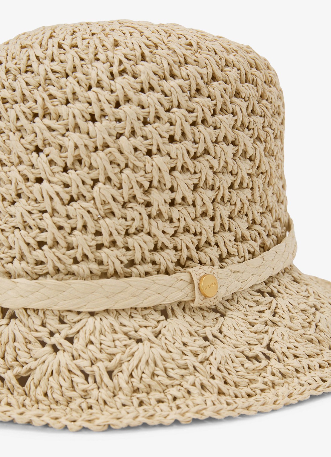 Reiss Eva bucket hoed van raffia - voorkant 3 natural / beige