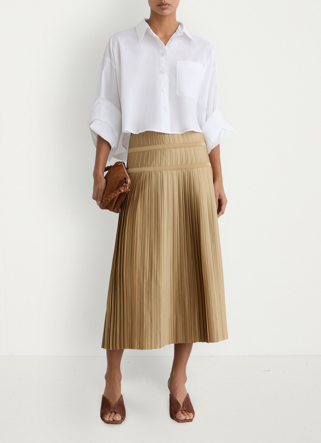 Reiss Eva midi rok met plooien - voorkant 2 goud