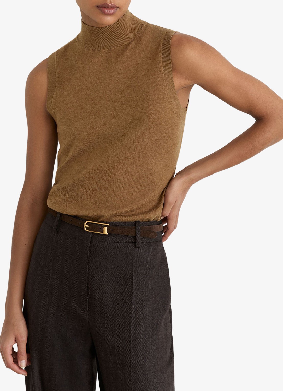 Reiss Evelyn mouwloze top in merino wolblend - detail 3 olijfgroen