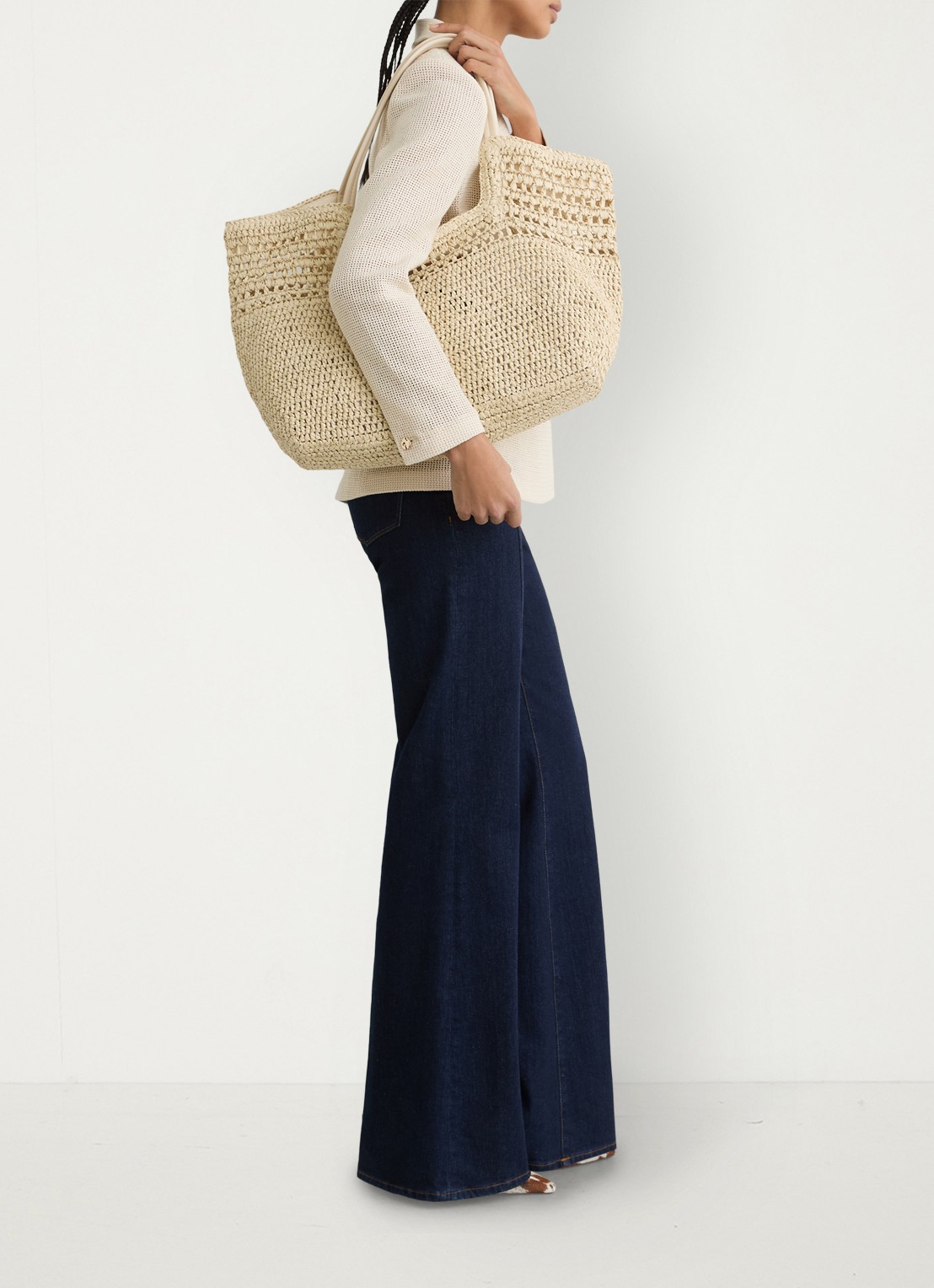Reiss Evelyn strandtas met gevlochten detail  - voorkant 2 beige