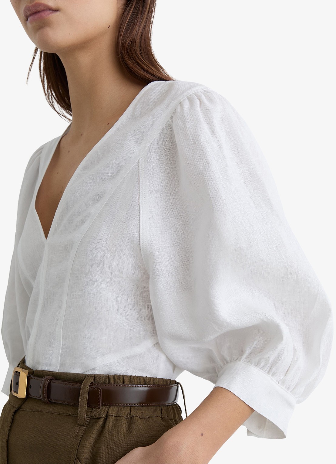 Reiss Evie tuniek van linnen met ballonmouw - detail 3 wit