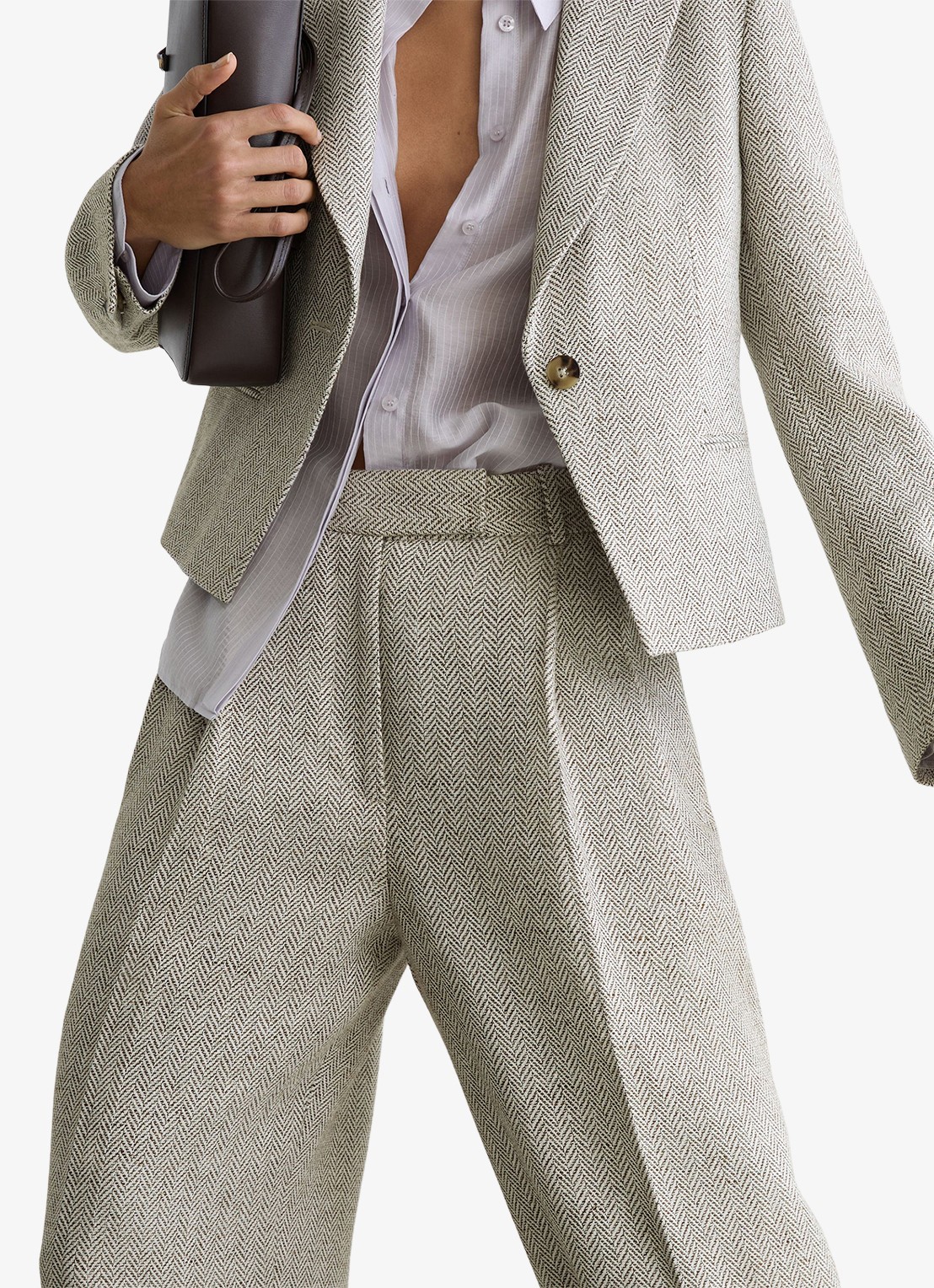 Reiss Ezra blazer met visgraat dessin - detail 4 lichtgrijs