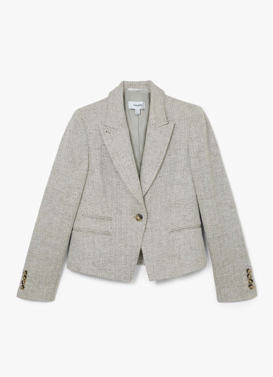 Reiss Ezra blazer met visgraat dessin - voorkant lichtgrijs