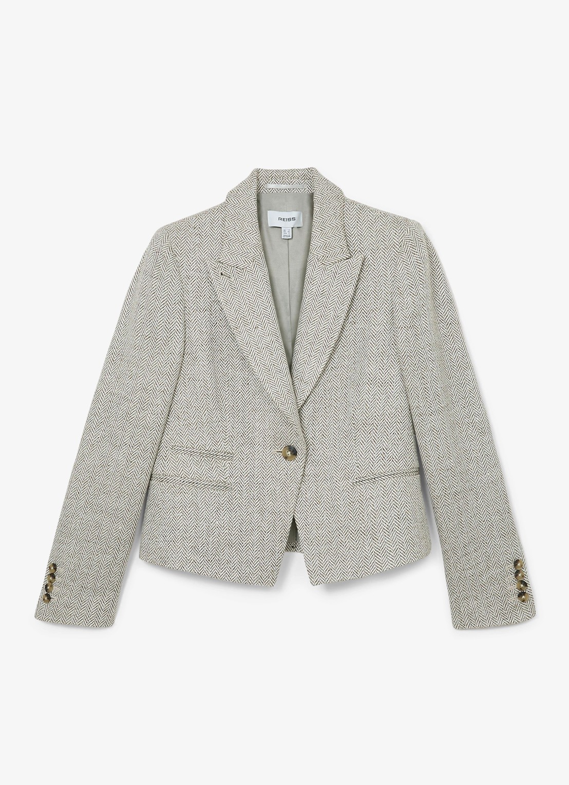 Reiss Ezra blazer met visgraat dessin - voorkant lichtgrijs