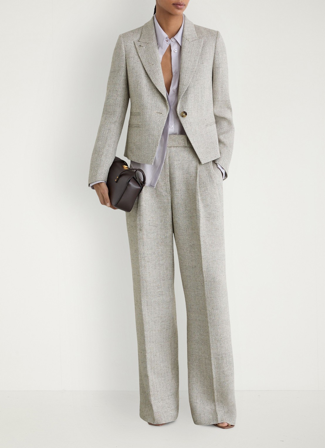 Reiss Ezra blazer met visgraat dessin - voorkant 2 lichtgrijs