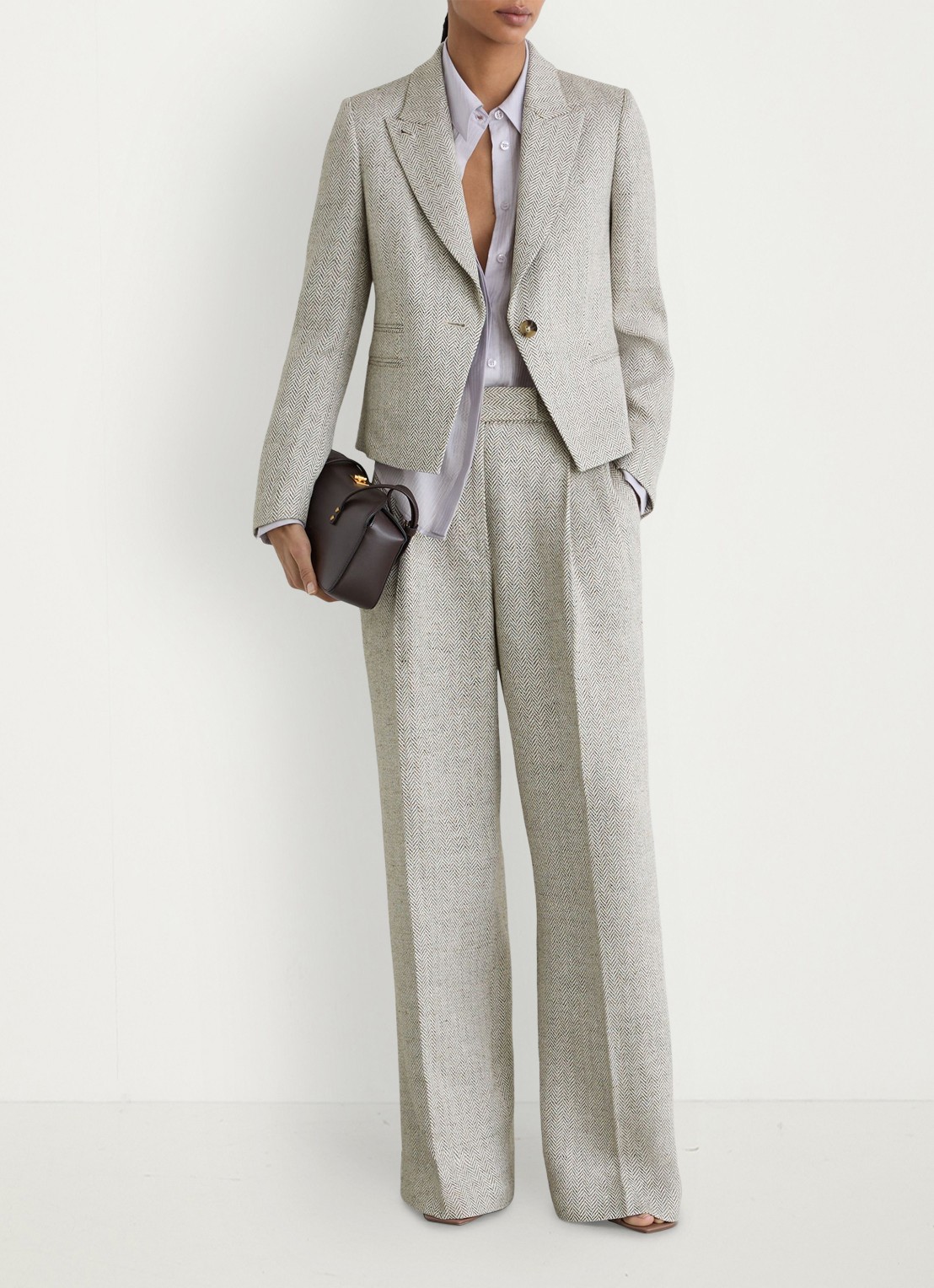 Reiss Ezra blazer met visgraat dessin - voorkant 2 lichtgrijs