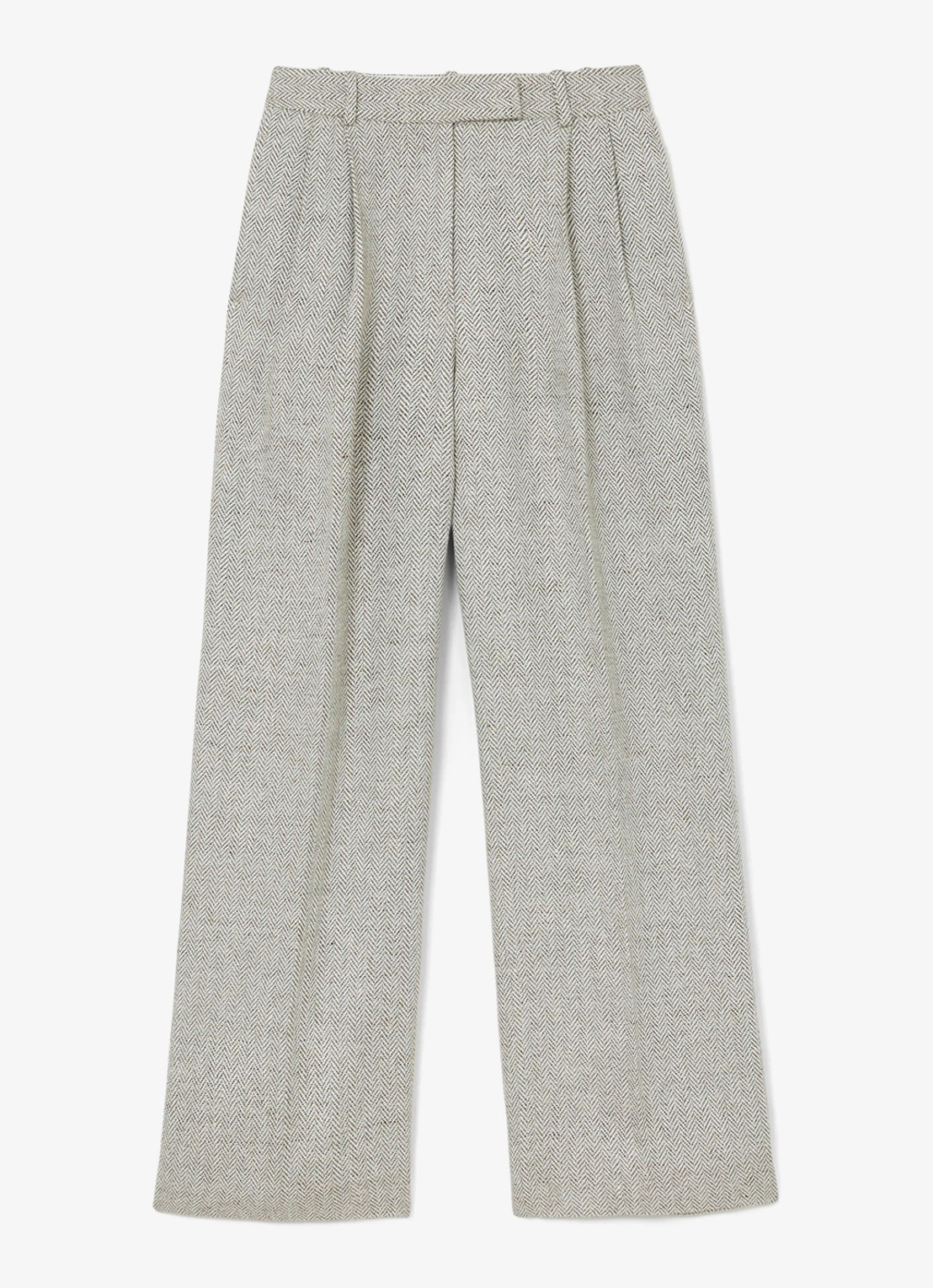 Reiss Ezra high waist straight fit pantalon met visgraat dessin - voorkant neutral / beige