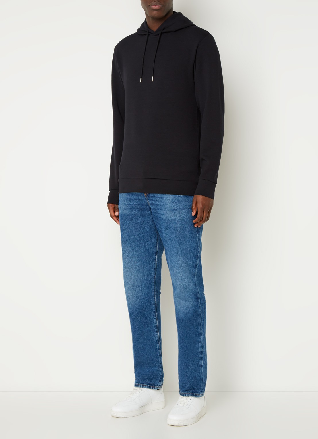 Reiss Fabien hoodie met stretch - voorkant 2 black / zwart