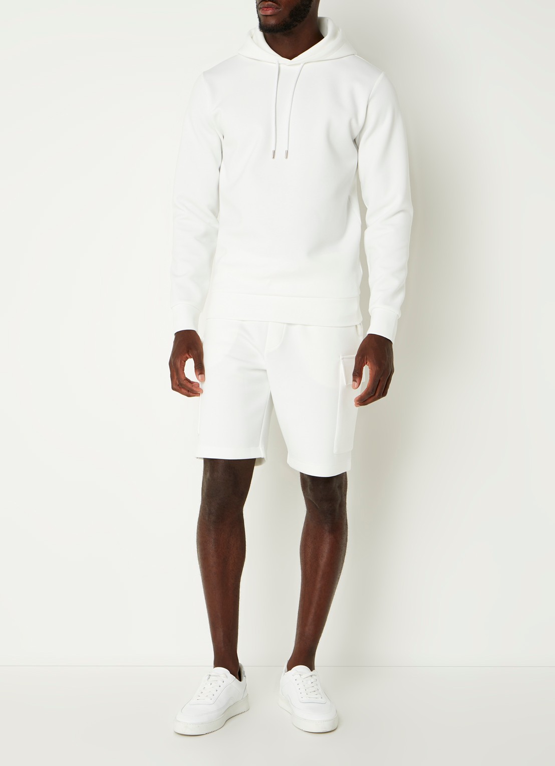 Reiss Fabien hoodie met stretch - voorkant 5 white / wit
