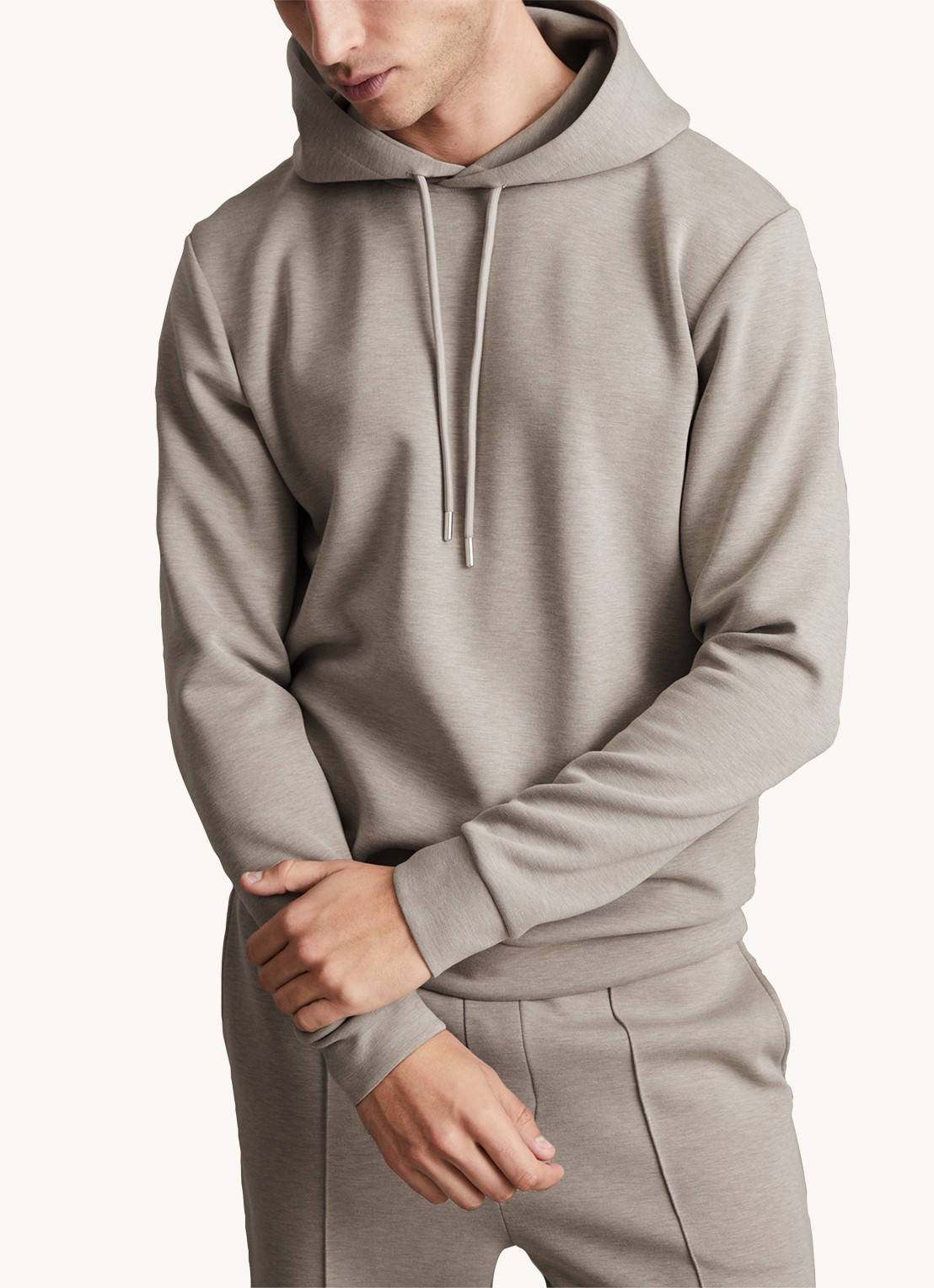 Reiss Fabien hoodie met stretch - detail 2 taupe