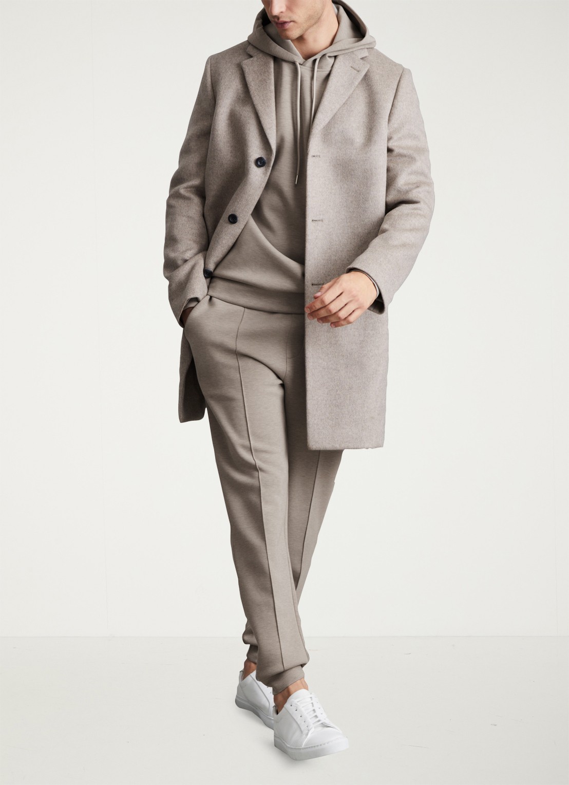 Reiss Fabien hoodie met stretch - voorkant 5 taupe