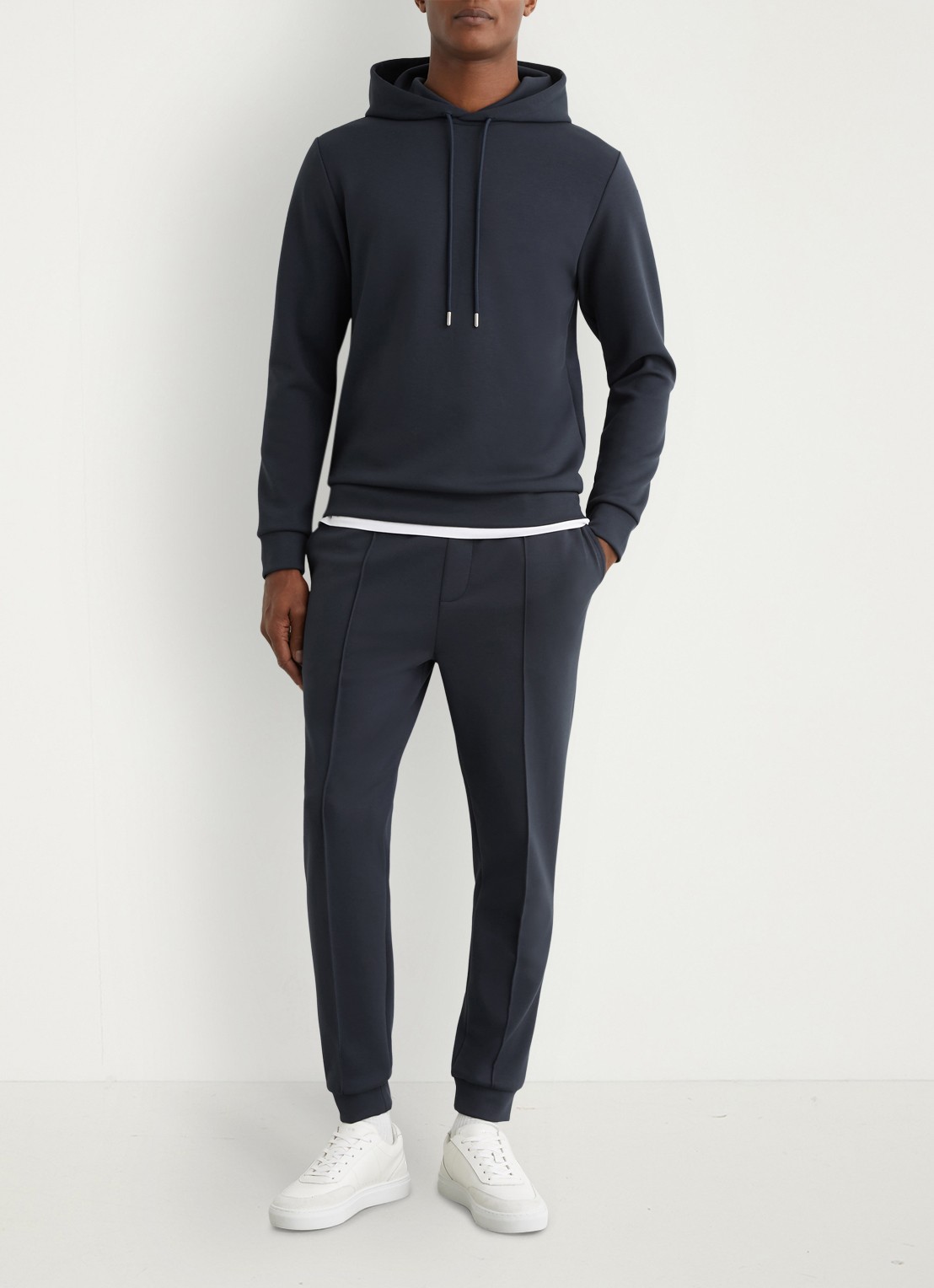 Reiss Fabien hoodie met stretch - voorkant 6 airforce blue / blauw