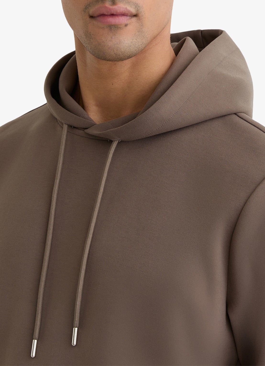 Reiss Fabien Premium Interlock hoodie met capuchon - detail 4 lichtbruin