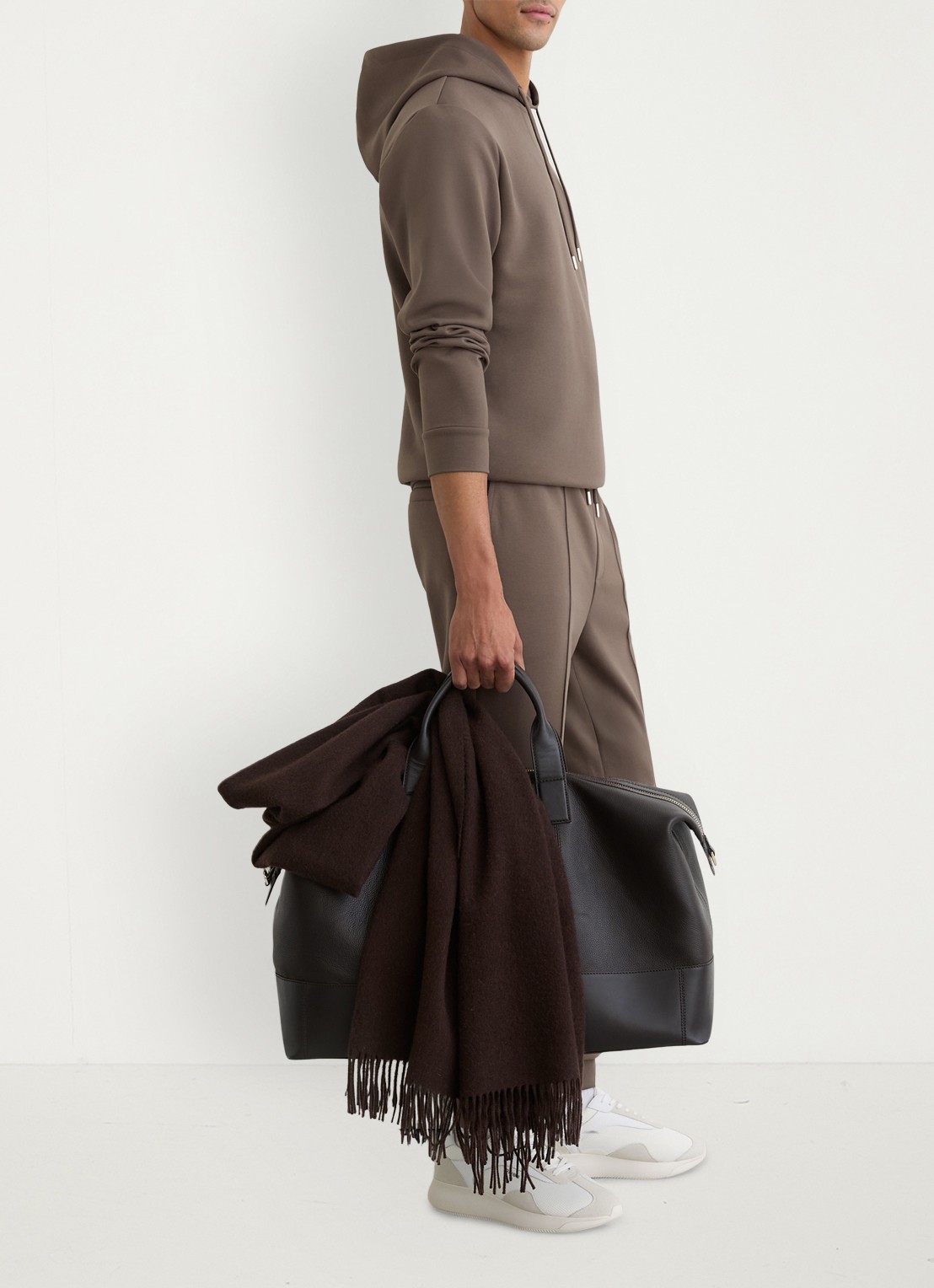 Reiss Fabien Premium Interlock hoodie met capuchon - detail 5 lichtbruin