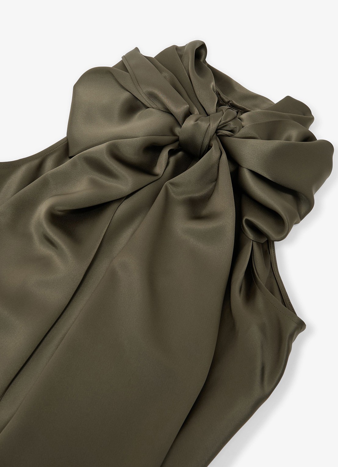 Reiss Fae maxi jurk van satijn met sjaalkraag - detail 5 khaki