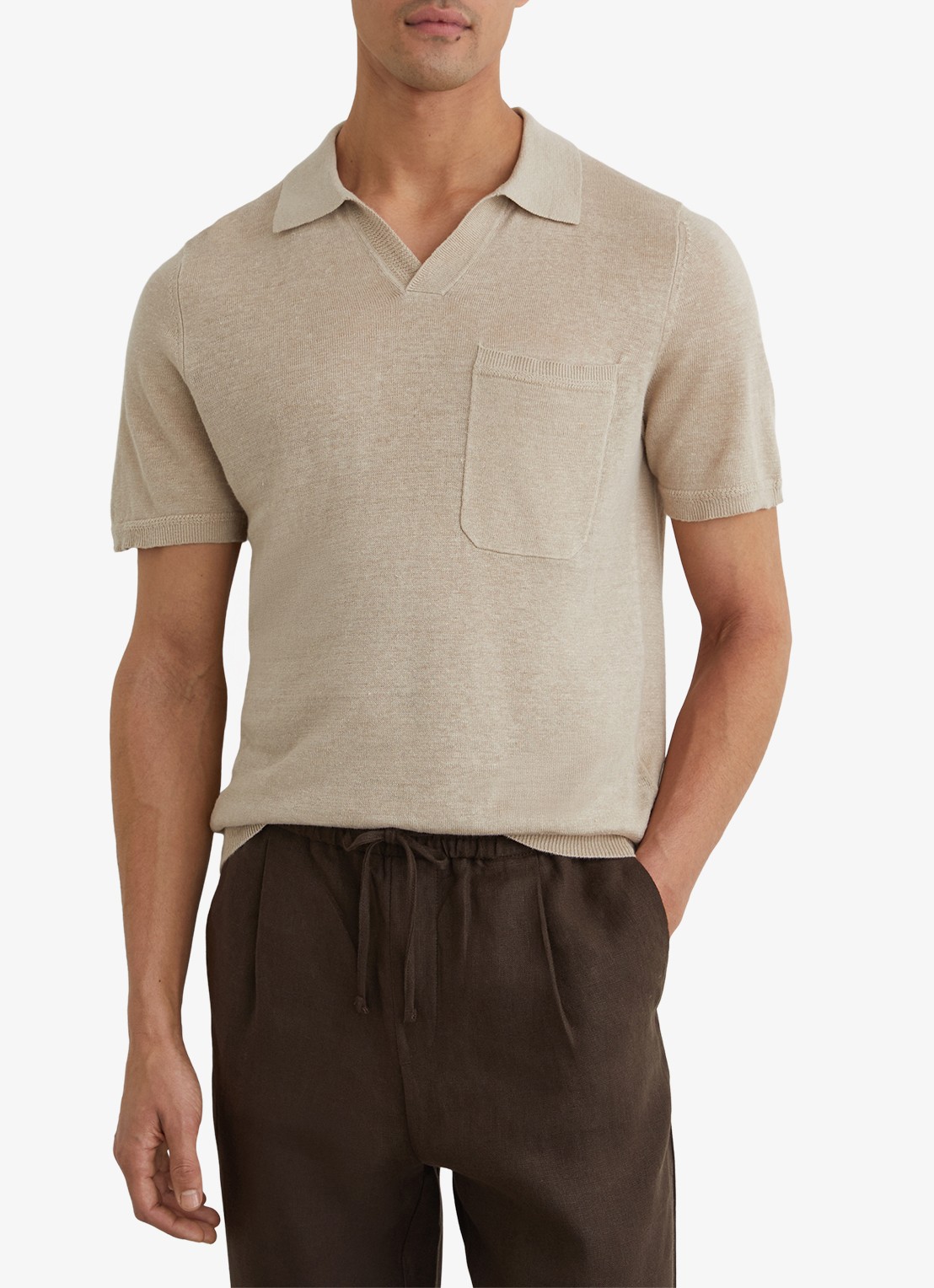 Reiss Fairmont polo van linnen - detail 3 beige