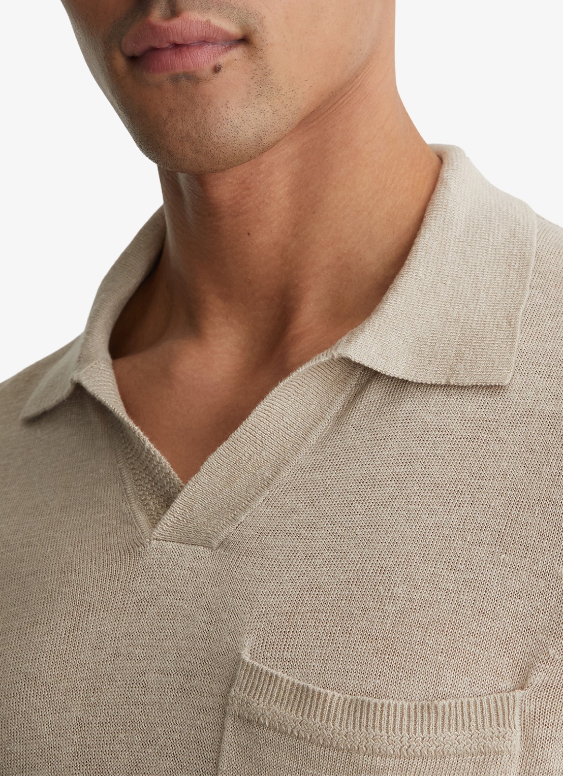 Reiss Fairmont polo van linnen - detail 4 beige