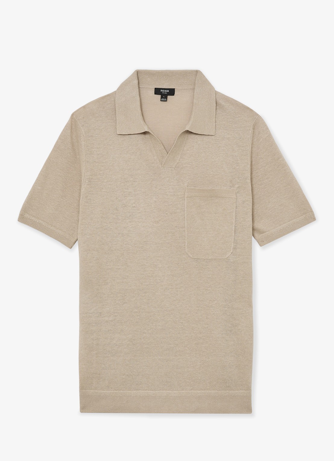 Reiss Fairmont polo van linnen - voorkant beige