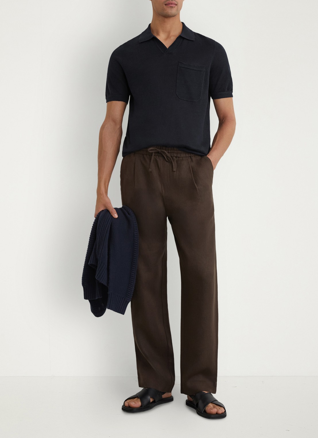 Reiss Fairmont polo van linnen - voorkant 2 donkerblauw