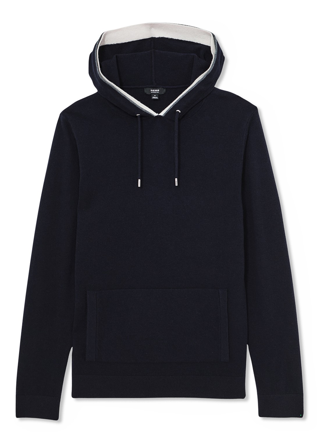 Reiss Falmer hoodie van wol met kangoeroezak - voorkant donkerblauw