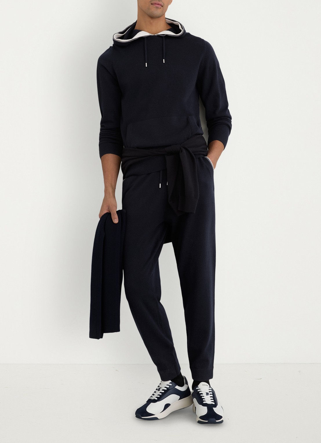 Reiss Falmer hoodie van wol met kangoeroezak - voorkant 2 donkerblauw