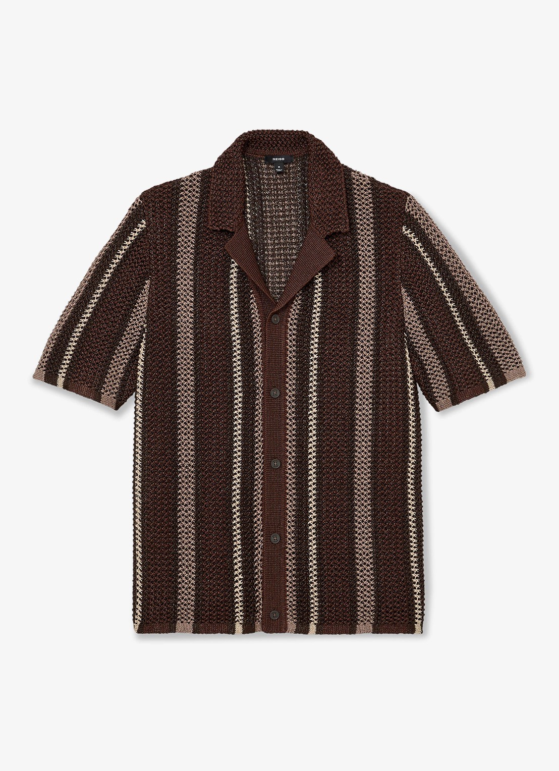 Reiss Farin regular fit overhemd met streepprint - voorkant 5 chocoladebruin