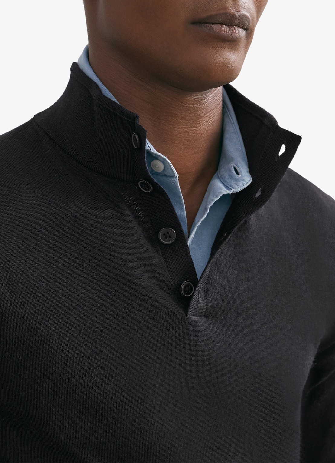 Reiss Farnham fijngebreide trui van merino wol - detail 2 donkerblauw