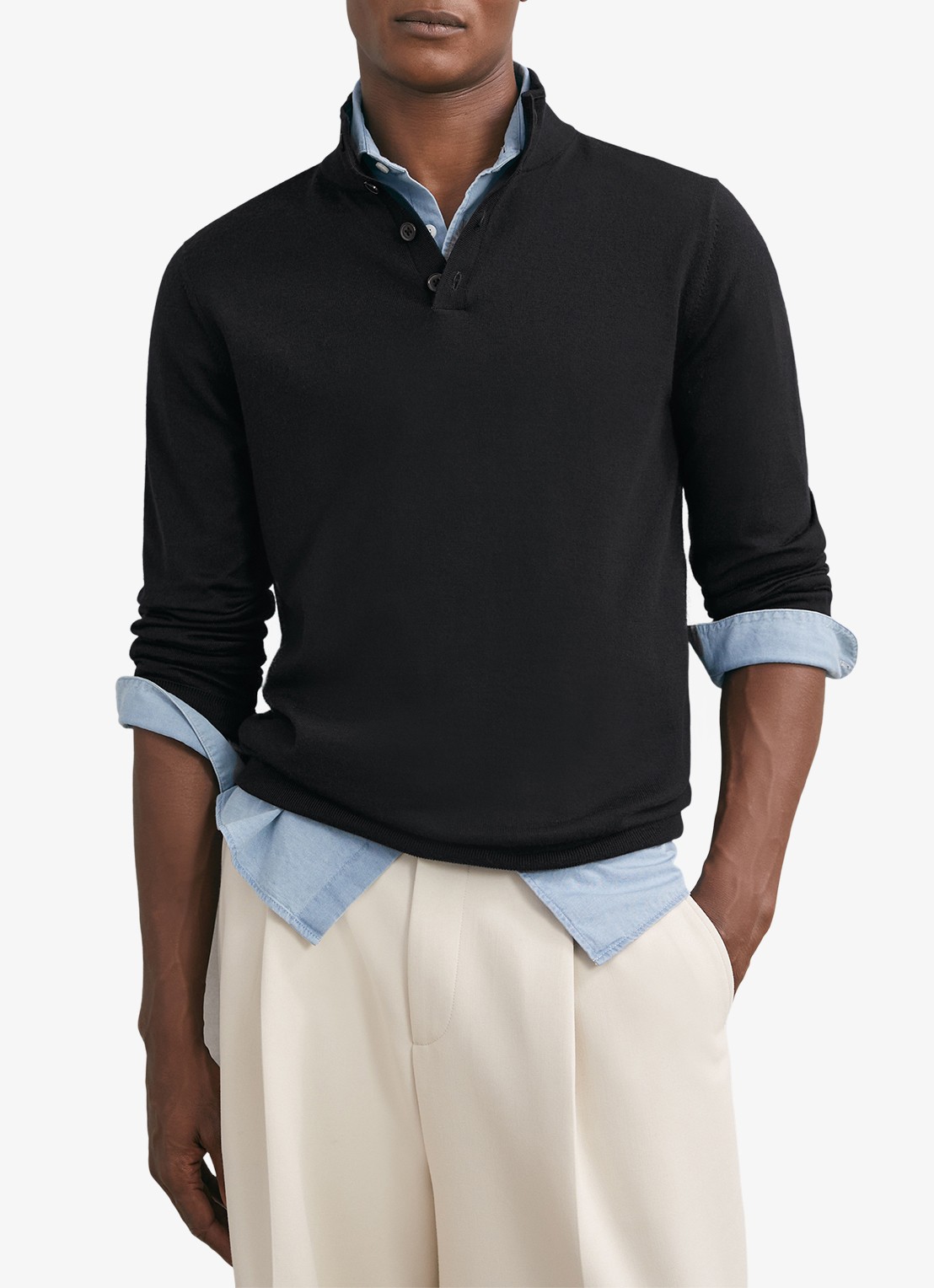 Reiss Farnham fijngebreide trui van merino wol - detail 3 donkerblauw