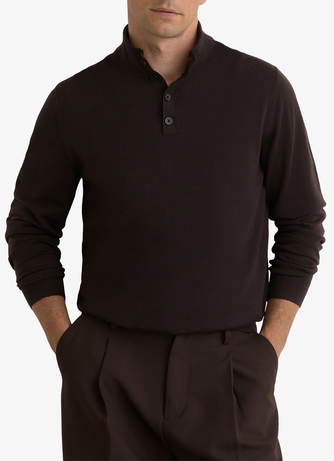 Reiss Farnham fijngebreide trui van merino wol - detail 3 chocoladebruin