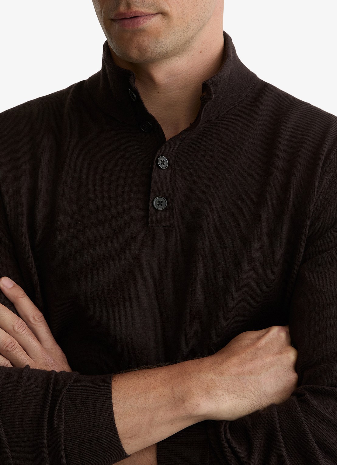 Reiss Farnham fijngebreide trui van merino wol - detail 4 chocoladebruin