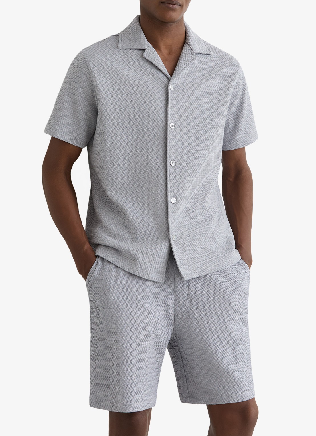 Reiss Felipe overhemd met textuur  - detail 4 lichtblauw