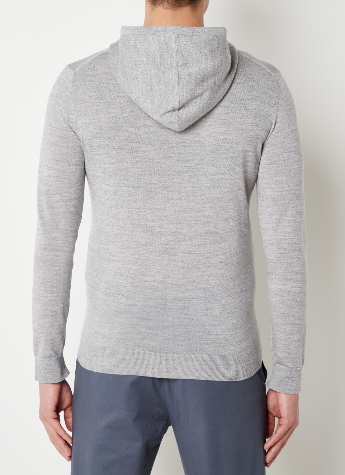 Reiss Fijngebreide hoodie van wol met gemêleerd dessin - achterkant middengrijs