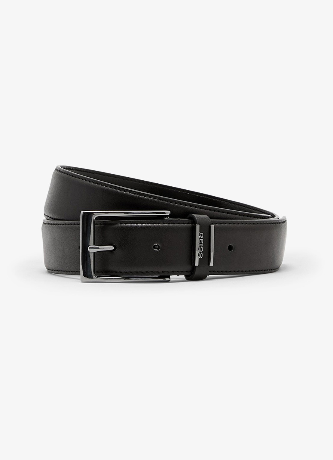 Reiss Finch riem van leer - detail black / zwart