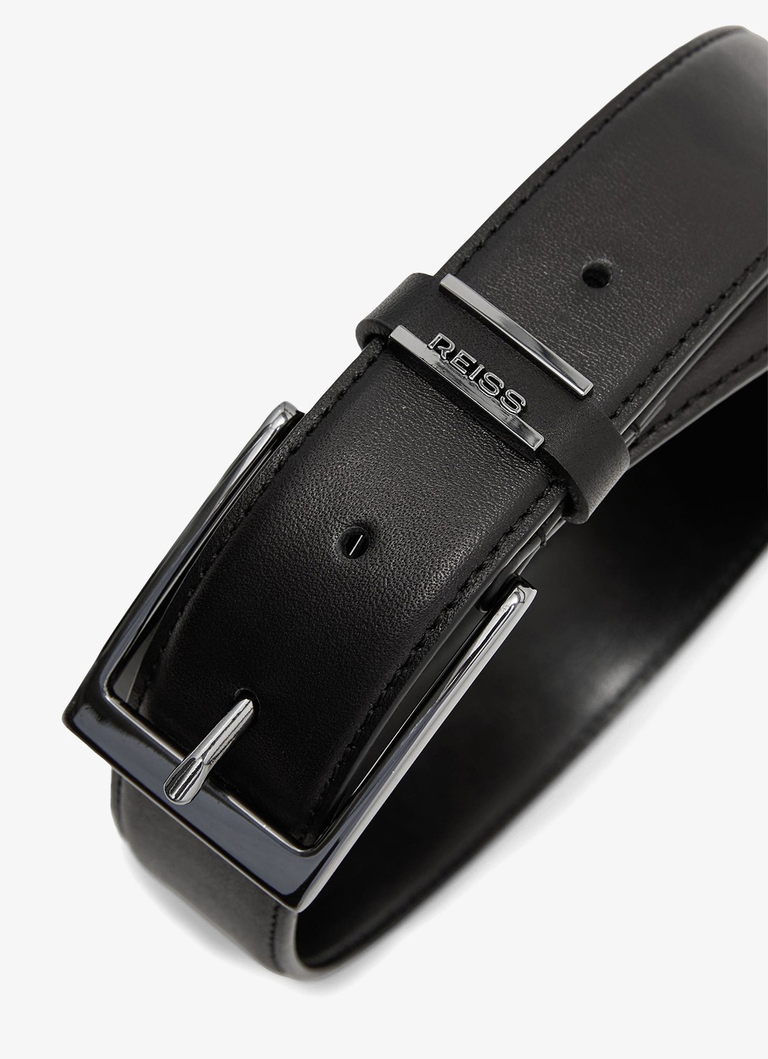 Reiss Finch riem van leer - voorkant 3 black / zwart