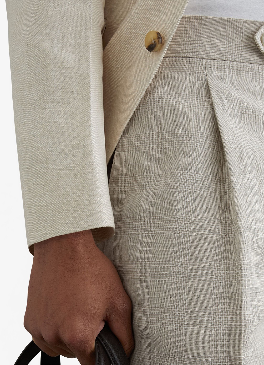 Reiss Finch tapered fit pantalon in linnenblend - detail 4 oatmeal / beige
