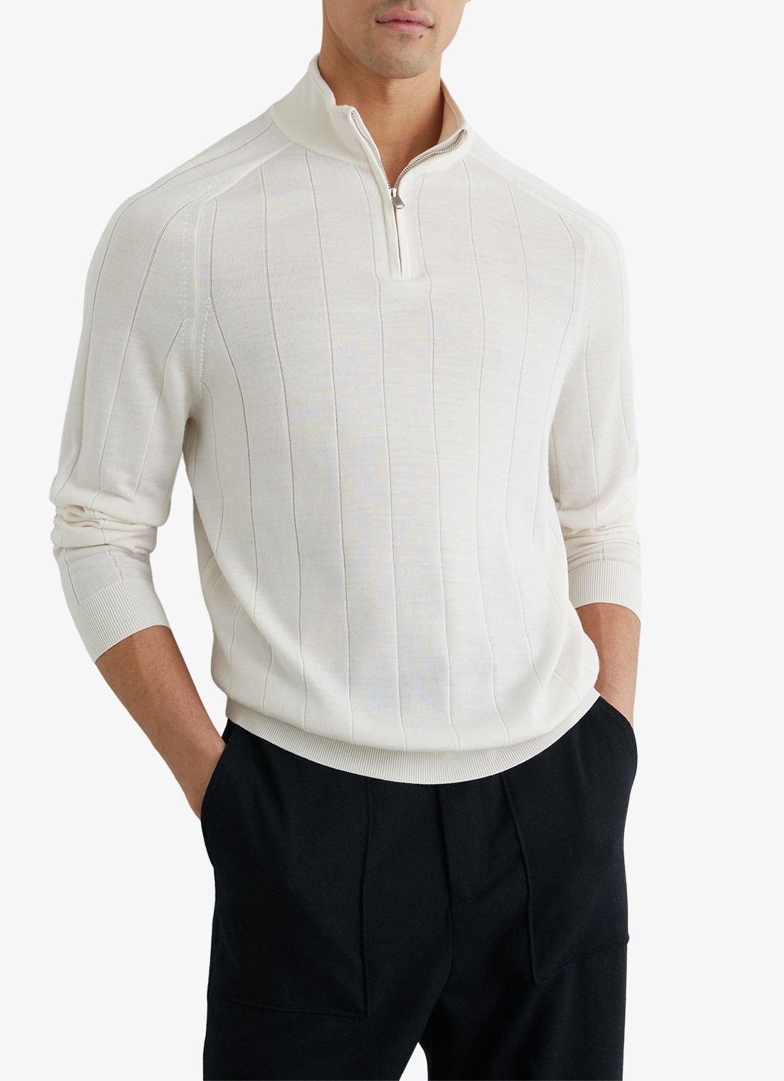 Reiss Findlay trui van merino wol met halve rits  - detail 3 wit