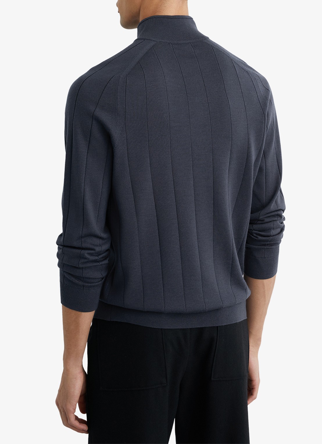 Reiss Findlay trui van merino wol met halve rits  - achterkant 6 donkerblauw